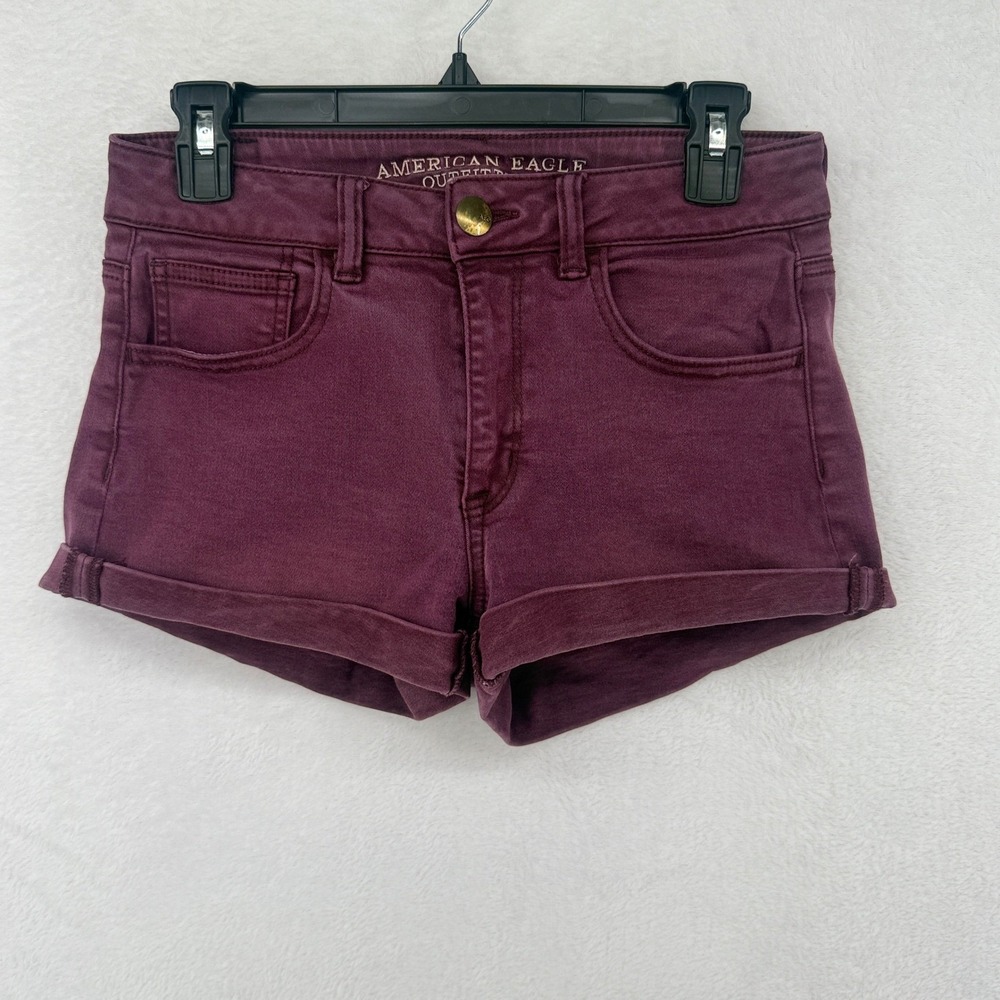 American‎ Eagle Hi-Rise Shortie Shorts Womens Size 4 Burgundy Stretch Cuffed
